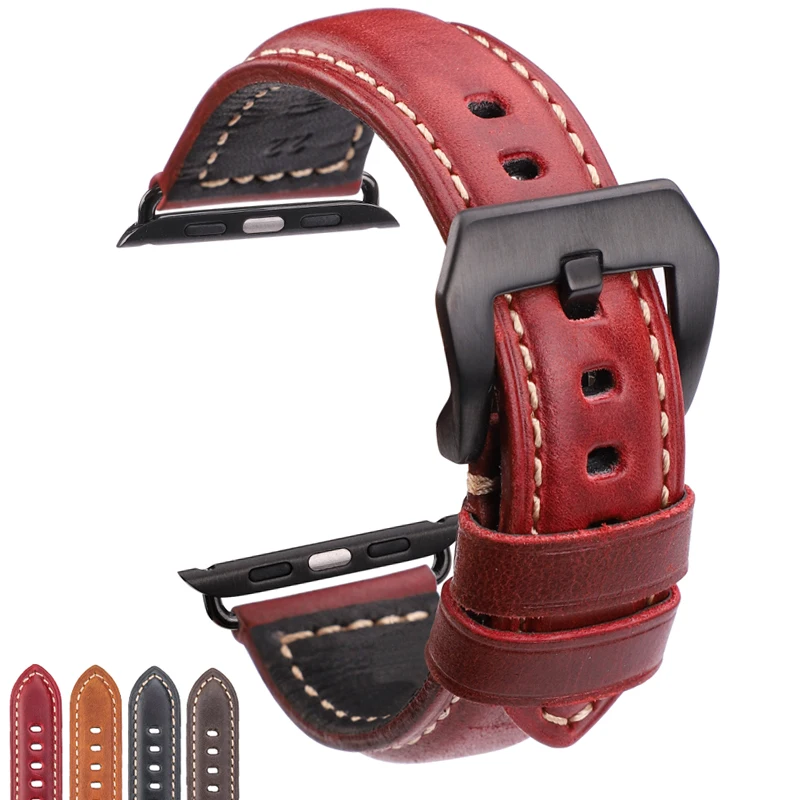

HENGRC Watchbands For Apple Watch Bands 44mm 40mm Genuine Leather Apple Watch Strap 42mm 38mm Iwatch Watch Accessories
