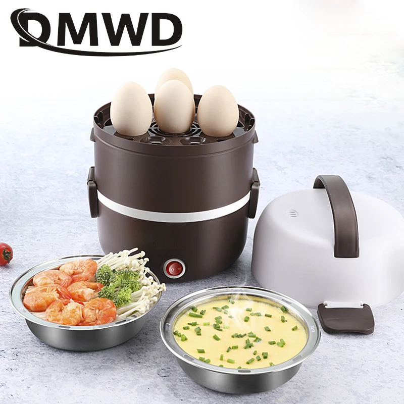 DMWD Мини рисоварка 2 слоя Электрический нагревательный контейнер Bento для обеда