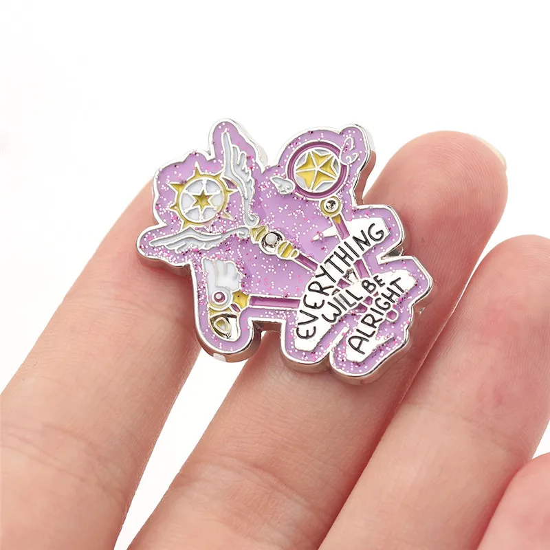 Everything will be alright enamel pin Cardcaptor Sakura invincible spell brooch magic wand badge beautiful inspirational collect | Украшения