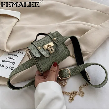 

Mini Crocodile Pattern Waist Bag Women Designer Lock Belt Pack Female Wild Small Square Bag Belt Bags Chain Crossbody Bag Purse