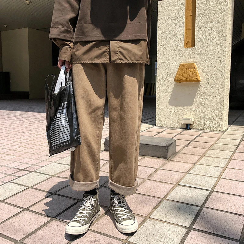 Новые модные прямые повседневные джинсы в Корейском стиле на весну и осень однотонные Простые штаны