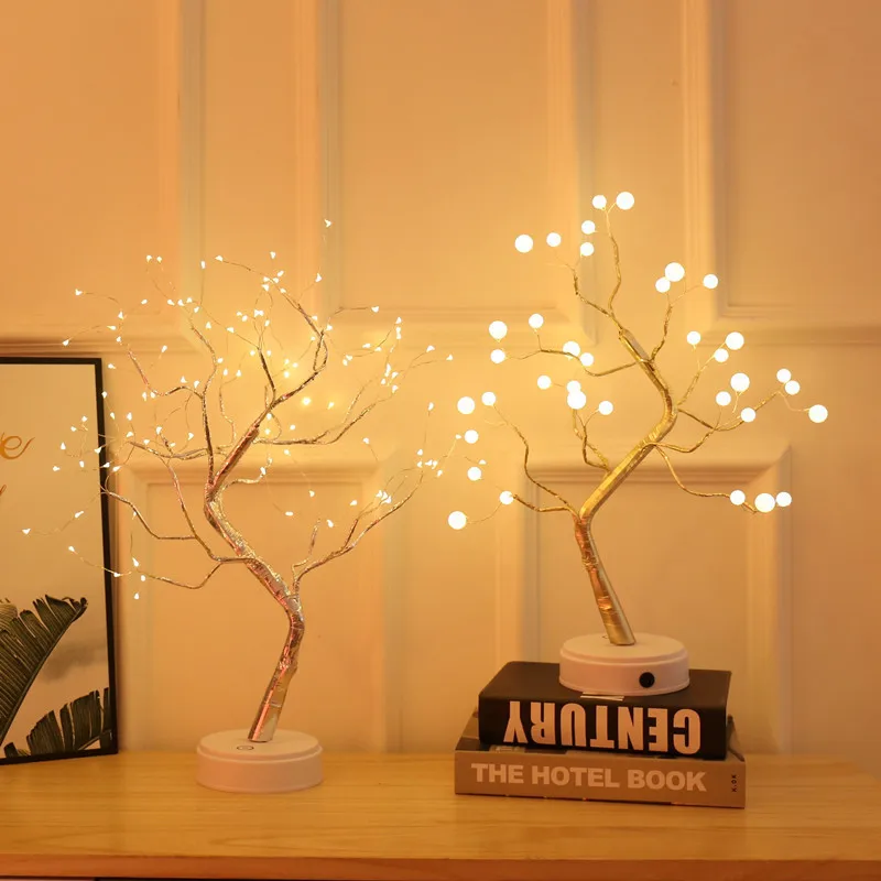 Светодиодный светильник с жемчугом и звездным деревом, настольная лампа из медной проволоки для прикроватной комнаты, домашний декор, Настольный светильник для детей, подарки на Рождество и праздник