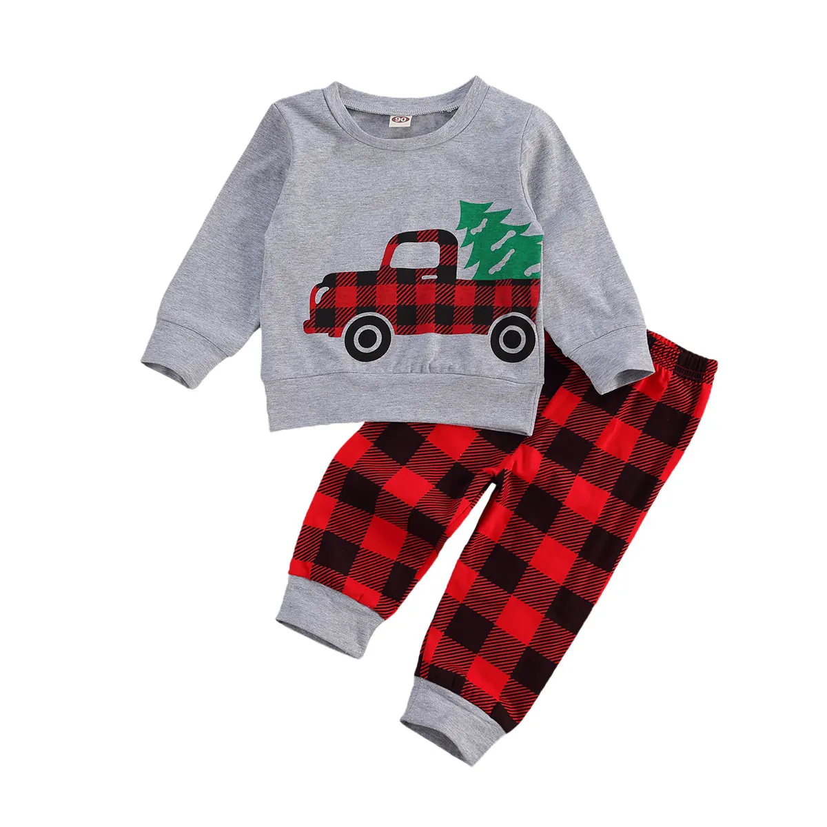 

Pudcoco 2020 Winter Christmas Infant Baby Boys Girls 2Pcs Set Tree and Truck Print Long Sleeve Top+Red Plaid Trousers Xmas