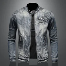 

2021 New Hot Style Denim Jacket for Men Spring Autumn Zippers Solid Color Denim Coat