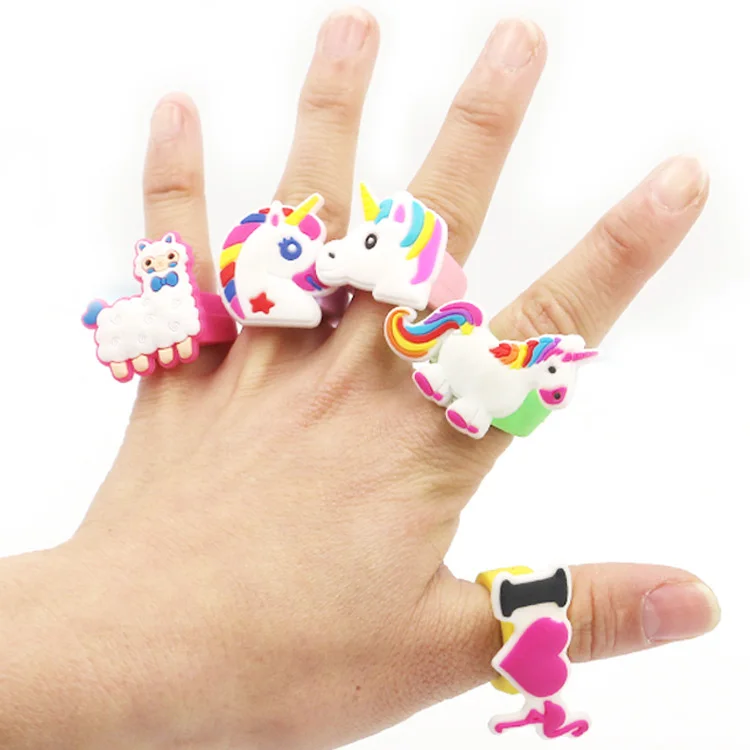 6pcs 10pcs Environmental Unicorn Mermaid dinosaur Ring Girl boy chindren PVC Silicone Ring Handmade Children's Cartoon Ring 3