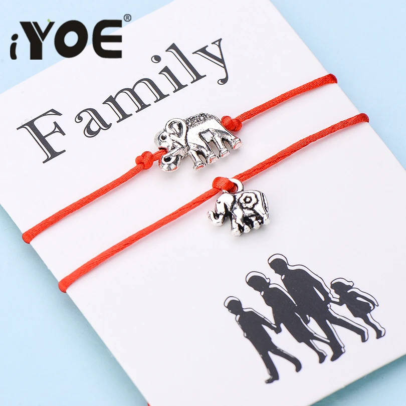 

IYOE Wish Card Family Big And Small Elephant Bracelets For Women Men Parents And Kids Customize Handmade Red Thread Bracelet