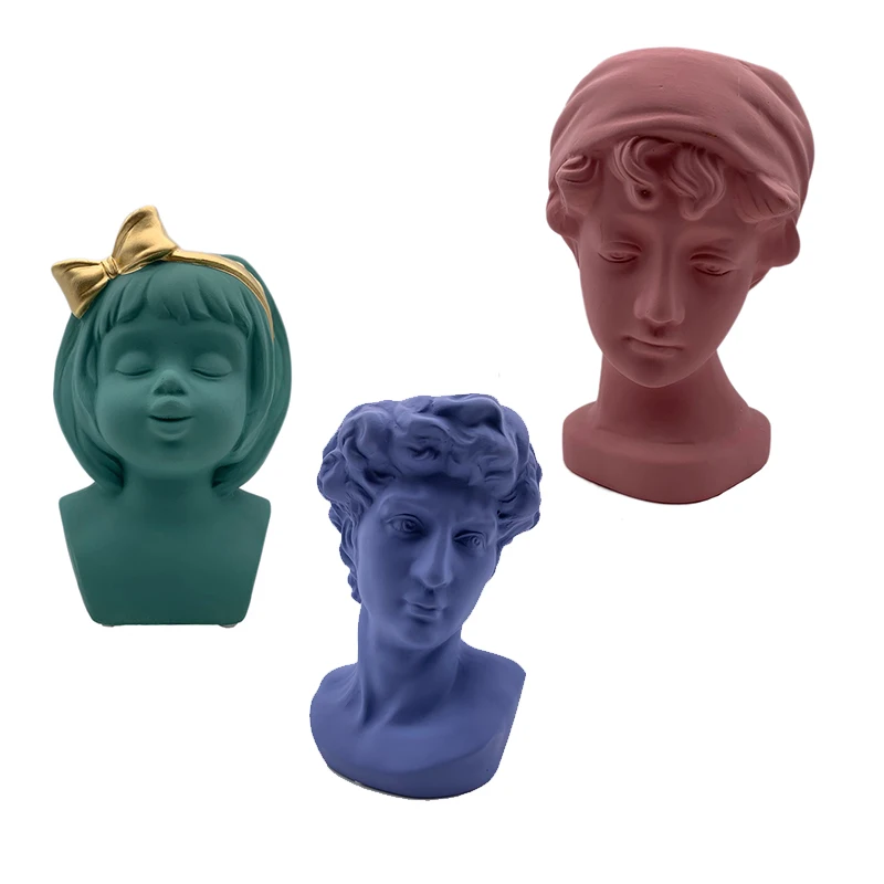 

Ceramic Girl Vase Cute Flower Vases David head Wedding Table Decorative Flower Arrangement Desk Planter Greek Lady Head Pot