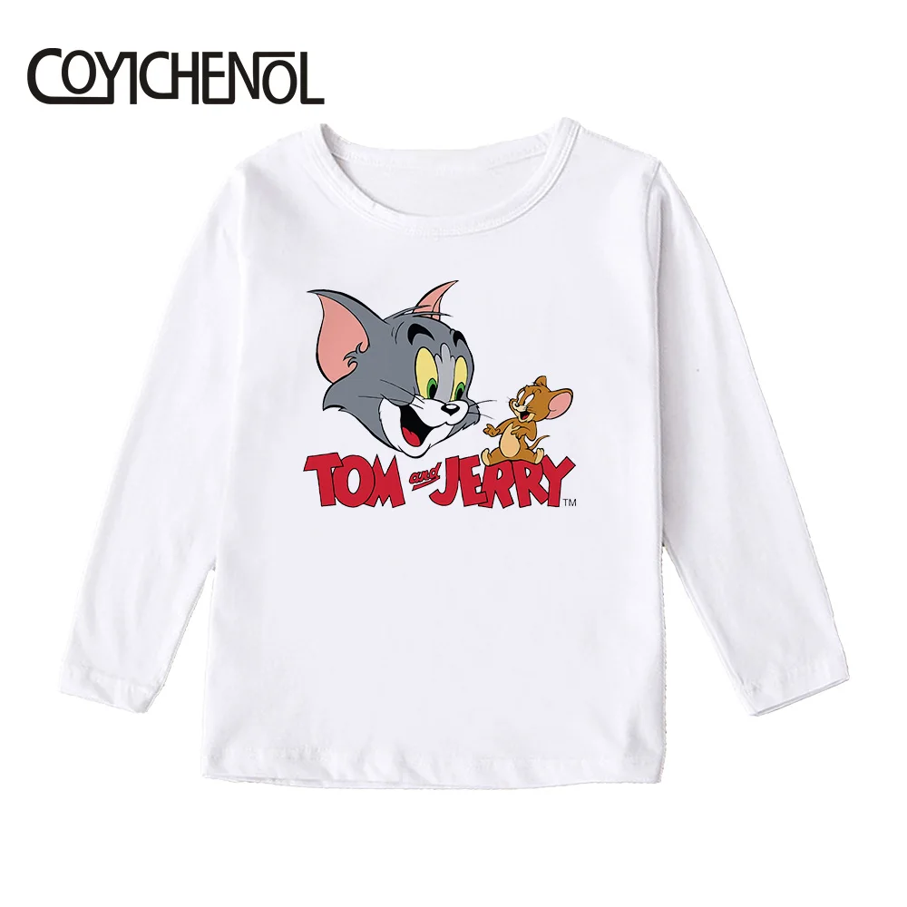 Tom and Jerry print kids tshirt Spring and autumn 2-12 Years long sleeve Kid Printed cartoon Tops COYICHENOL