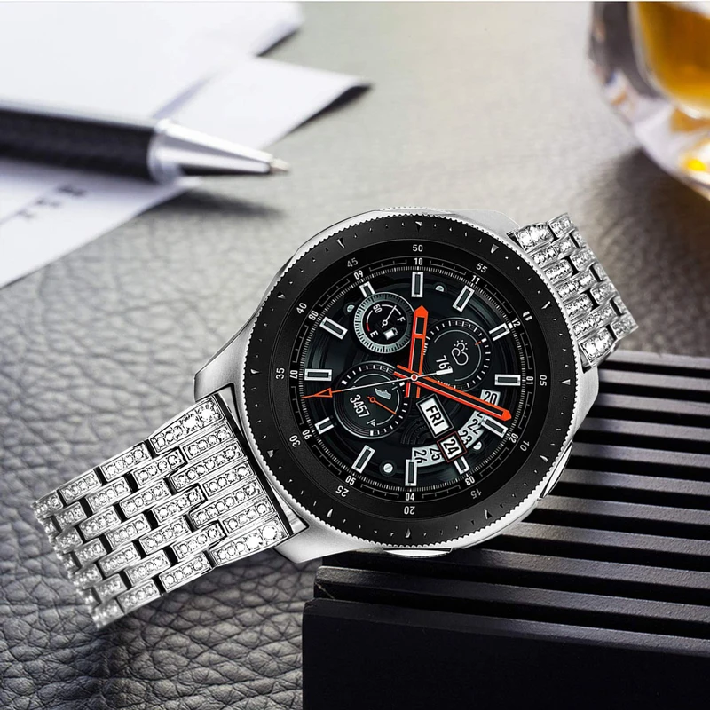 Ювелирный браслет 18/20/22 мм Для Samsung Galaxy Watch 46/42 мм Женщины Мужчины Бриллиантовый ремешок из хрусталя Запасной ремень из нержавеющей стали Для Samsung Gear S3 S2/ AMAZFIT GTR 42 / 47mm Аксессуары для часов