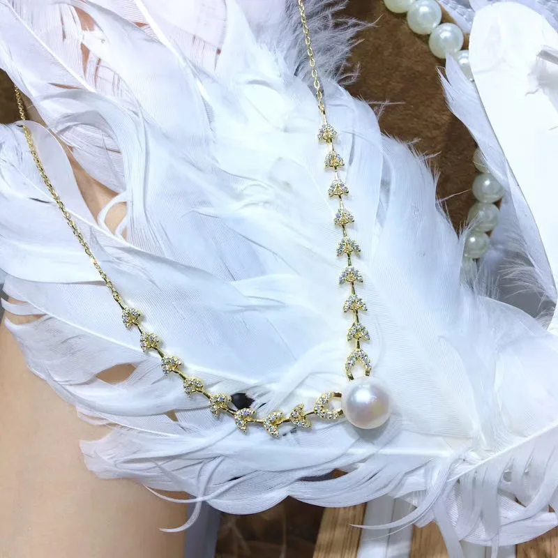 gold-white pearl YIKALAISI 925 пробы, серебряные ювелирные изделия, жемчужные ожерелья, ювелирные изделия из натурального жемчуга 11-12 мм, ожерелья для женщин - Цвет камня: gold-white pearl