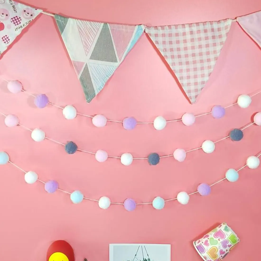 2 м DIY Macaron цветной шар для волос Декор баннер Детская комната украшения бамперы для постельных принадлежностей Детская Вечеринка Флаги дети девочки декор комнаты