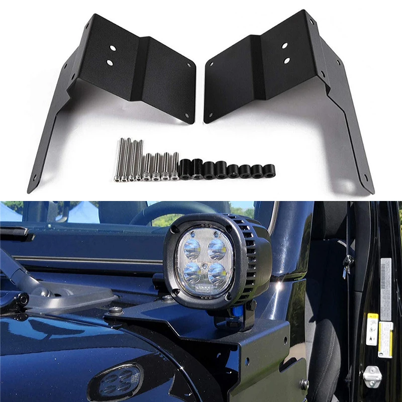 

1PAIR Car A-Pillar Driving Work Light Mount Bracket for Jeep Wrangler JL 2018-2023 Engine Hood Offroad Lamp Holder Clamp