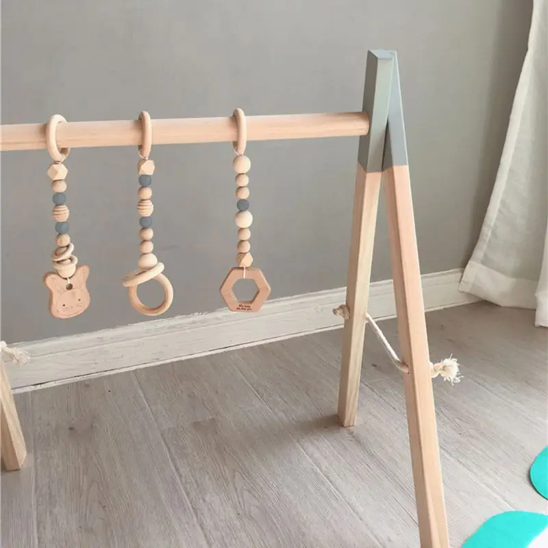 Nordic Style Baby Gym Play Nursery Sensory Ring pull Toy Wooden Frame Infant Room Decorations Toddler 4