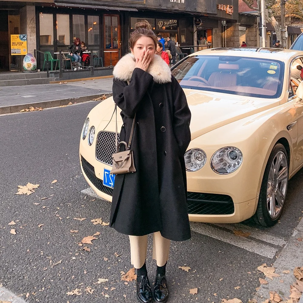 

Photo Shoot French Laziness-Style Woolen Jacket 2019 Winter New Style WOMEN'S Dress Retro British Style Large Fur Collar Duffle