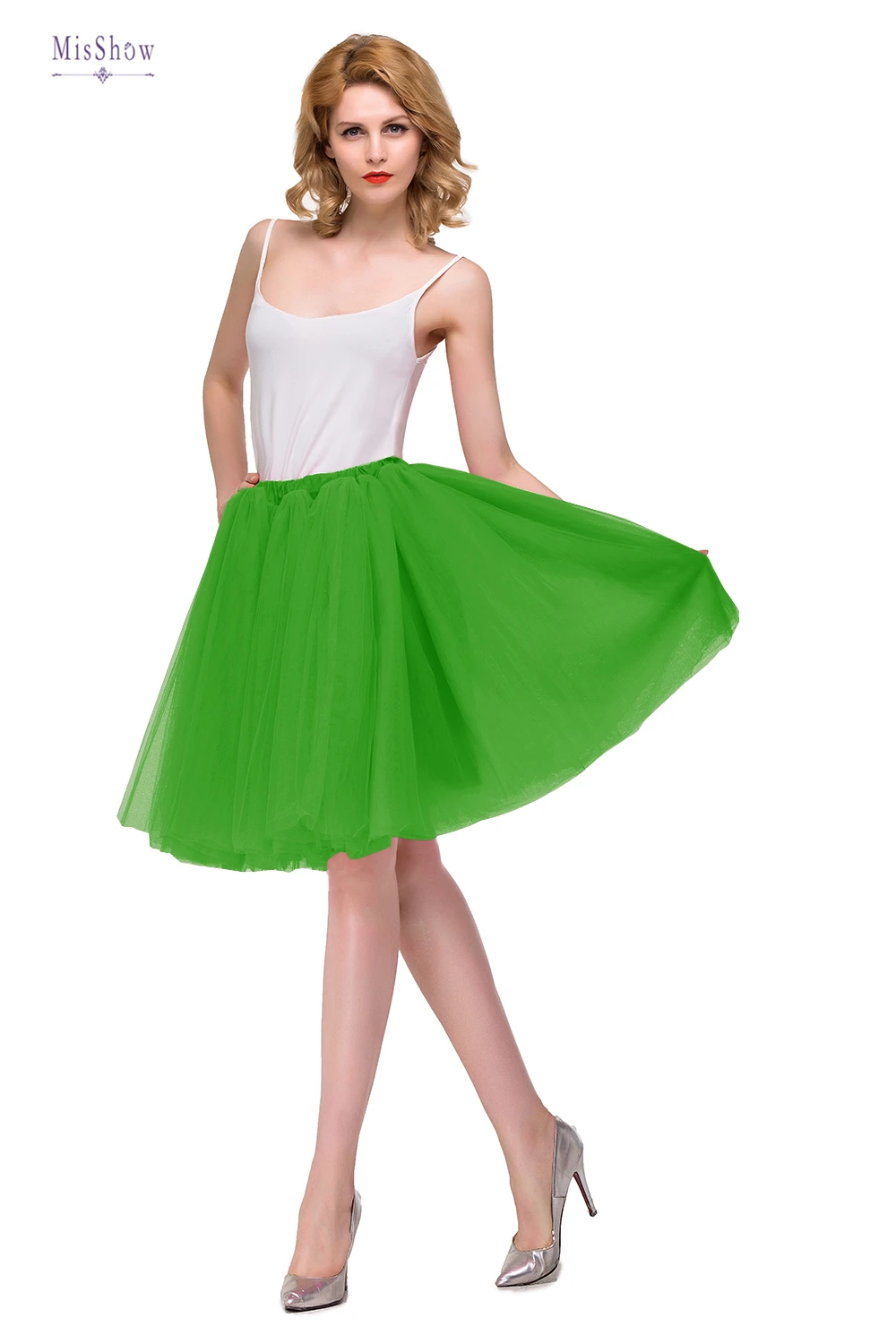 Green Новые цветные короткие юбки, юбки, свадебные платья, Нижняя юбка из тюля с пятью слоями, Женская юбка, свадебные аксессуары - Цвет: Green