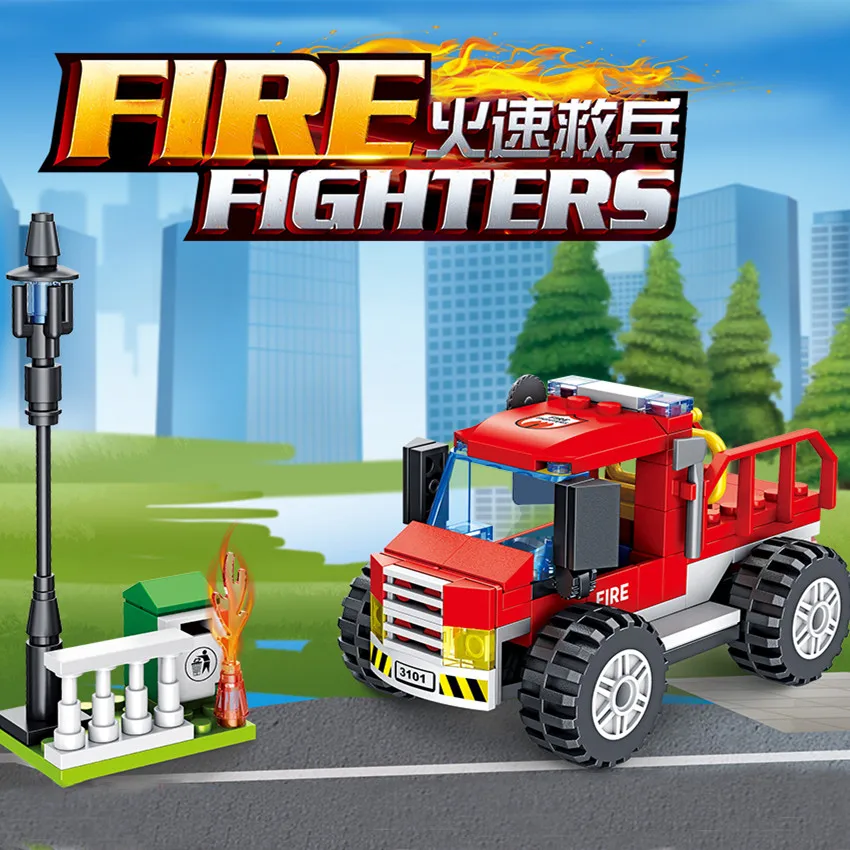 

148pcs City Fire Fighting Rescue Car Building Blocks Creative Toy City Police Rescue Firefighter Car Constructor Bricks Kids Toy