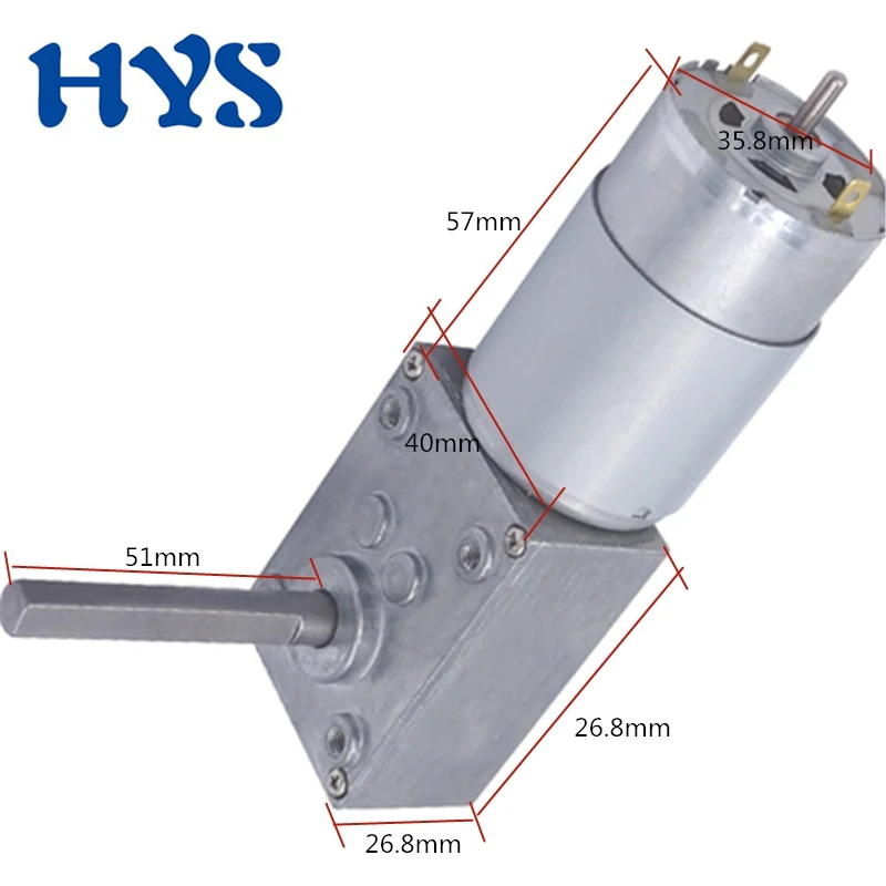 

HYS DC Motor 12 V 24V Volt Gear Shaft 51mm Electric Speed Reducer Metal Mini Motor 12/27/40/80/160/470rpm DC12V Motors 5840-555