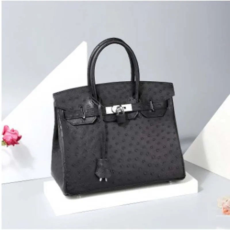 LINSHE Страусиная кожаная женская сумка новая модная посылка 25 см женская сумка