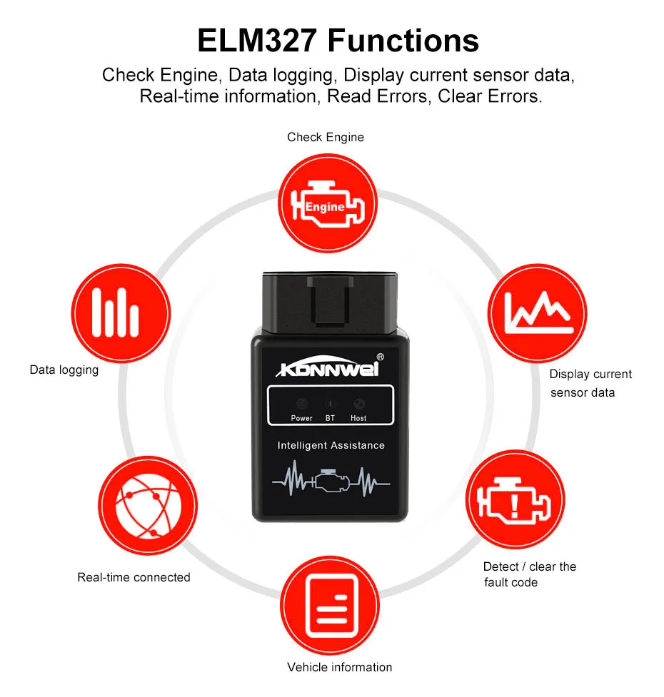 KONNWEI KW912 ELM327 Elm 327 Bluetooth OBD2 сканер для Android телефона чтение ясных ошибок двигателя код ридер адаптеры для бортовой диагностики, версия II инструмент