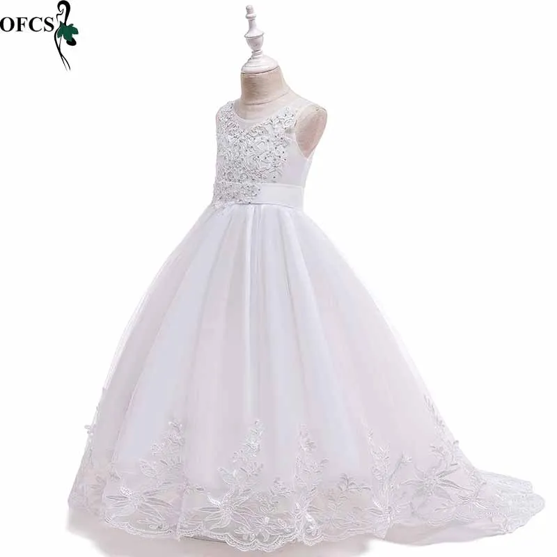 Girl Bowknot Lace Sleeveless Flower Princess Dress Children Clothes Girl Party Dress Costumes Children 4-12T Clothing Retail