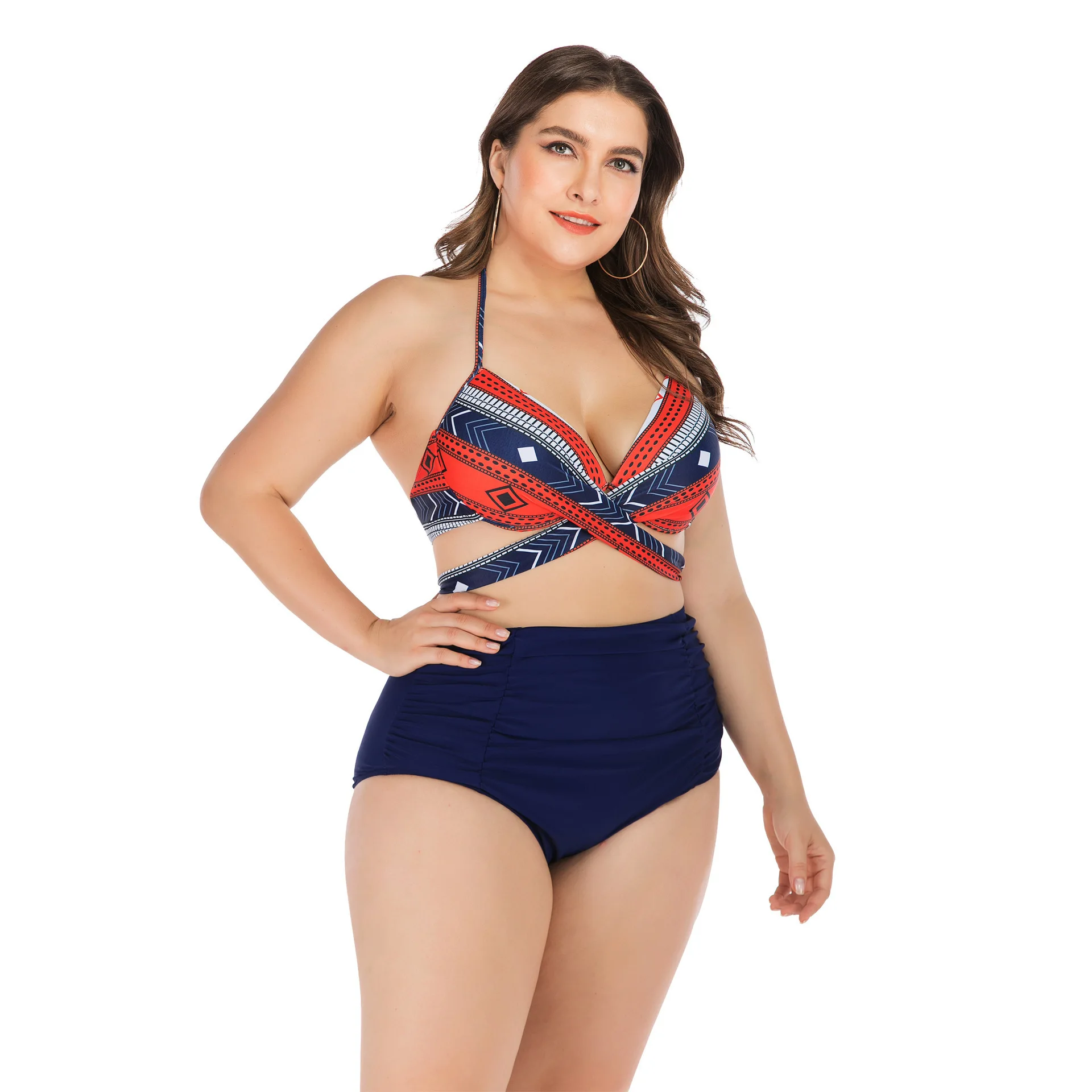

2020 New Style Europe And America Large Size Bikini Bikini Fat Push up Large Cup WOMEN'S Swimsuit Swimwear