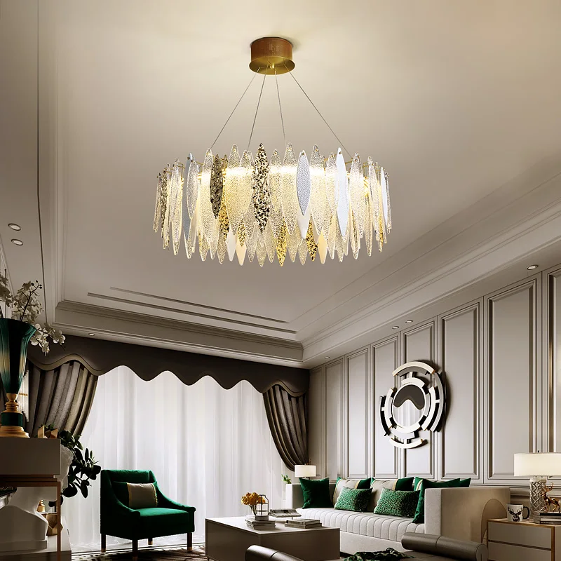 

FSS Modern Gold Crystal Rectangle LED Chandelier Lighting In The Bedroom For Dining Room Leaf Design Round Chandeliers Home Lamp