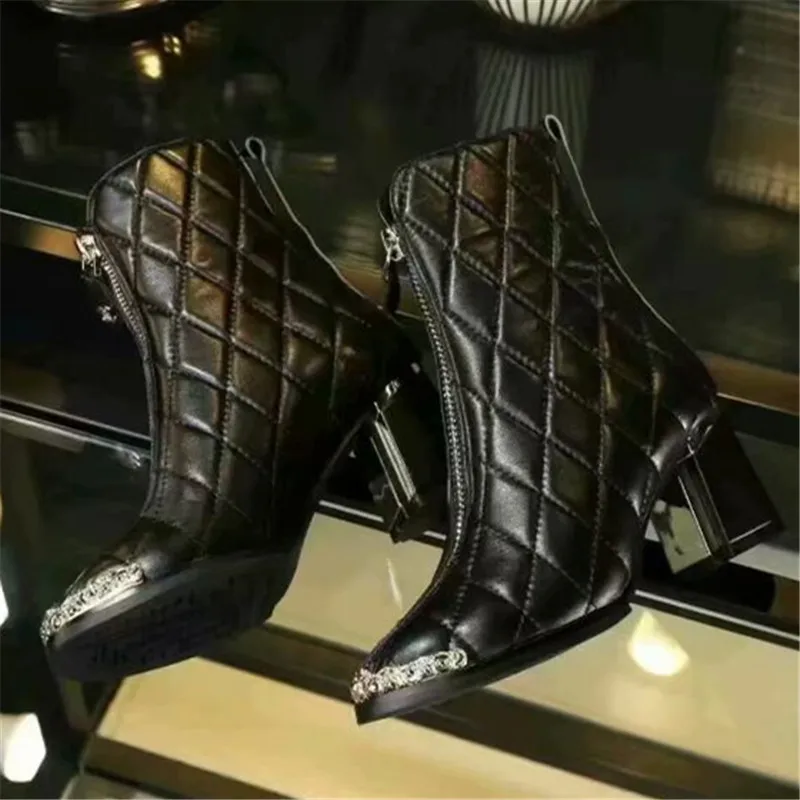 Ankle Boots Autumn Winter Boots Women Genuine Leather Luxury Shoes Round Toe Female Shoes Square Heel Design Short Boots