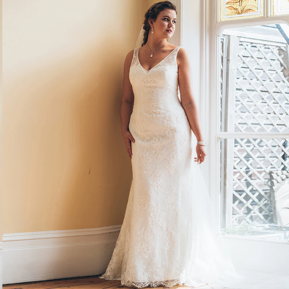 Модное свадебное платье с v-образным вырезом большого размера Robe de Mariee кружевные свадебные платья под заказ свадебное платье в стиле "Русалка"