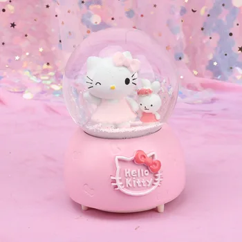 

10*15.8cm Hellokitty Crystal Snow Globes Glass Music Box snowball Home Office INterior Decoration Christmas Valentine's Day Gift