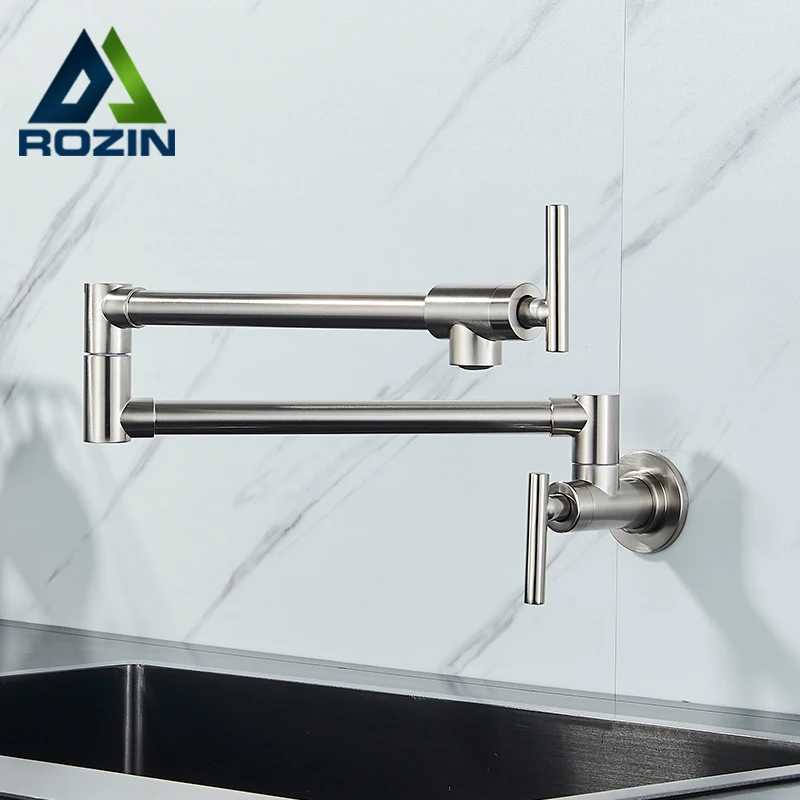 Pot Filler Double Joint Spout Folding Stretchable Swing Arm Wall Brass Kitchen Faucet Single Hole Two Handle Kitchen Sink Faucet kitchen faucets