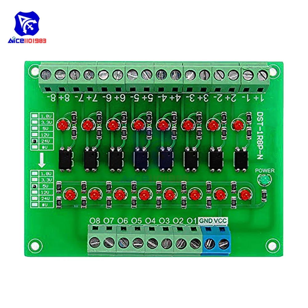 Diymore DST-1R8P-N 8 канальная оптопара 24 В до 5 В изоляционный модуль ПЛК уровень сигнала преобразователь напряжения для Arduino