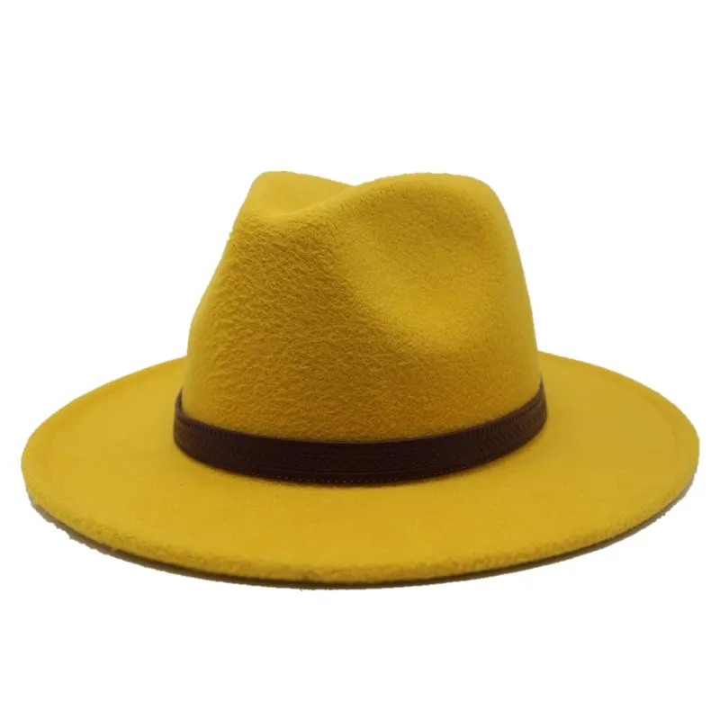 yellow Seioum 12 цветов для мужчин и женщин шерсть VTG широкие Полями Фетровая Шляпа Федора мягкая фетровая шляпа BNWT/ Гангстер Панама шляпа шляпка для церкви - Цвет: yellow