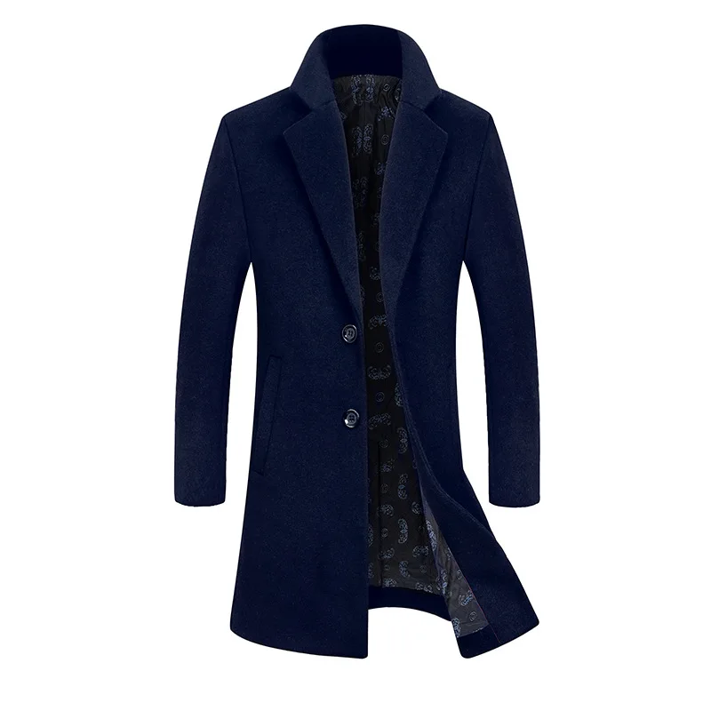 BOLUBAO мужское зимнее шерстяное пальто мужские узкие облегающие шерстяные смеси сохраняющие тепло пальто подкладка печать лацкан мужской Тренч шерстяное пальто - Цвет: Navy