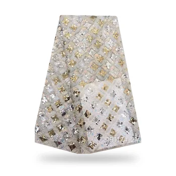 

New African Lace Fabric Embroidered Nigerian Guipure for Wedding High Quality 2020 French Tulle Lace Fabric with Beads