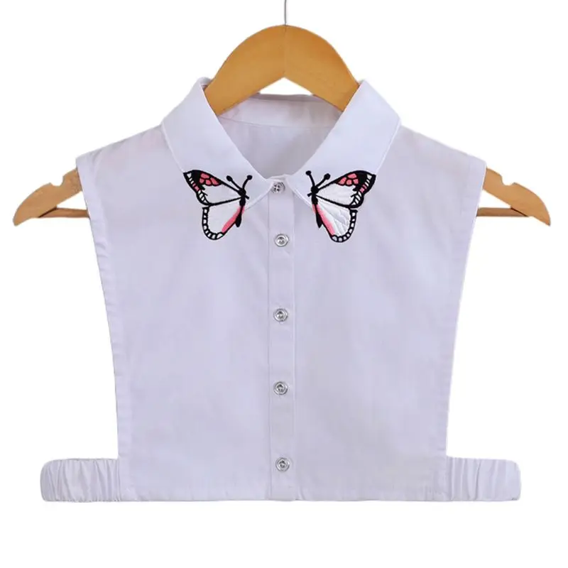 Женская бабочка вышивка Ложные поддельные воротник лацкане съемный Половина Рубашка блузка - Цвет: White