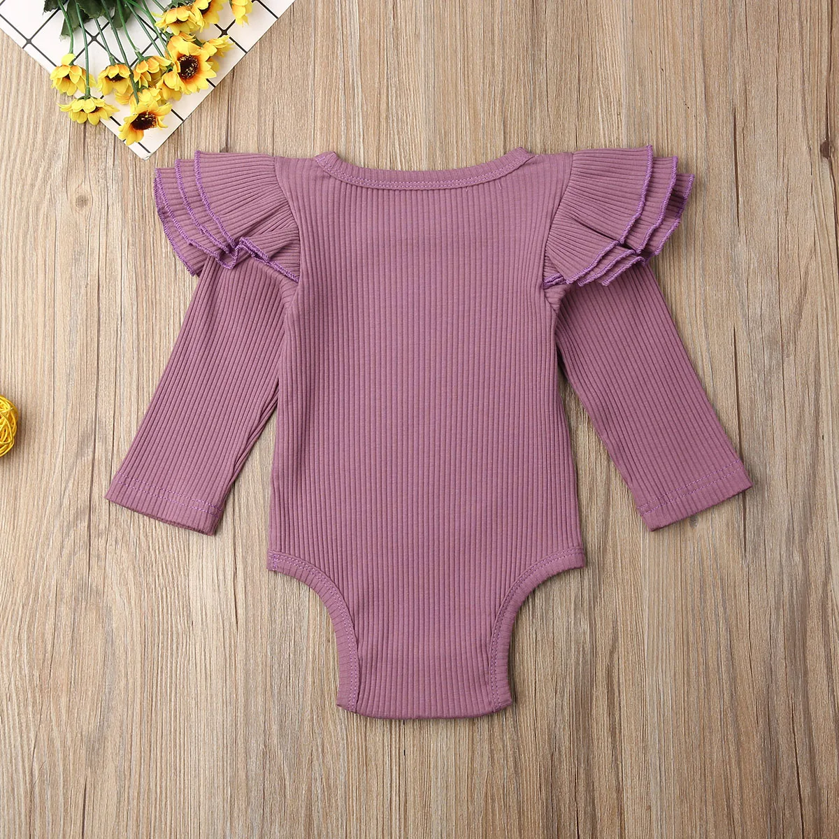 Baby Bodysuit Newborn Baby Girls Solid Ruffle Long Sleeve Bodysuits Jumpsuit Bodysuit Outfits Winter Clothes