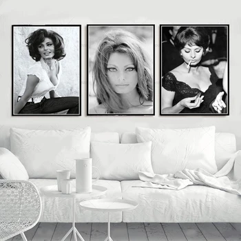 

Hot SOPHIA LOREN Black White Actress Movie Woman Girl Poster Prints Oil Painting Canvas Wall Art Pictures Home Decor картины