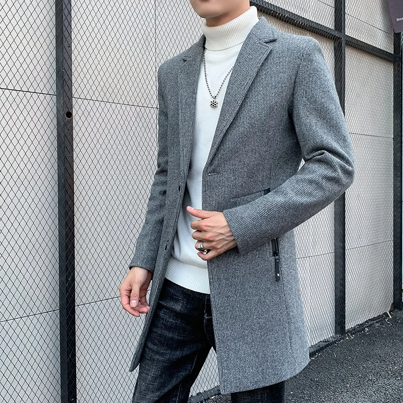 

2019 Autumn And Winter New Style Men Mid-length Trench Coat Korean-style Slim Women's Solid Color Casual Woolen Coat Coat Men's