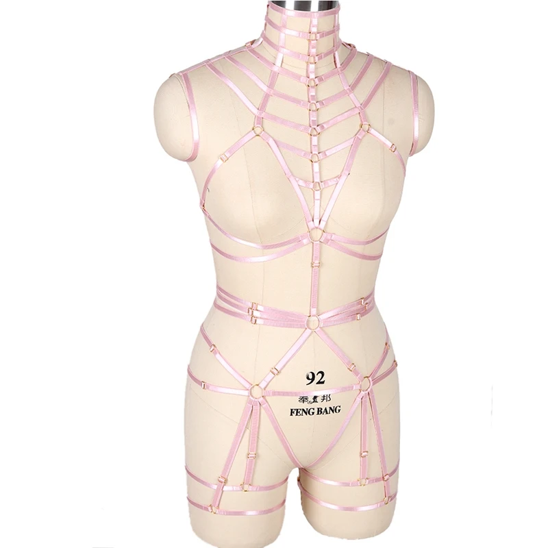 Розовый портупея с ремнями для Для женщин набор панк Готическая подвязка, пояс на резинке, отрегулировать Топы клетка бюстгальтер с рисунком пентаграммы, сексуальное нижнее белье, фестивалей и шоу