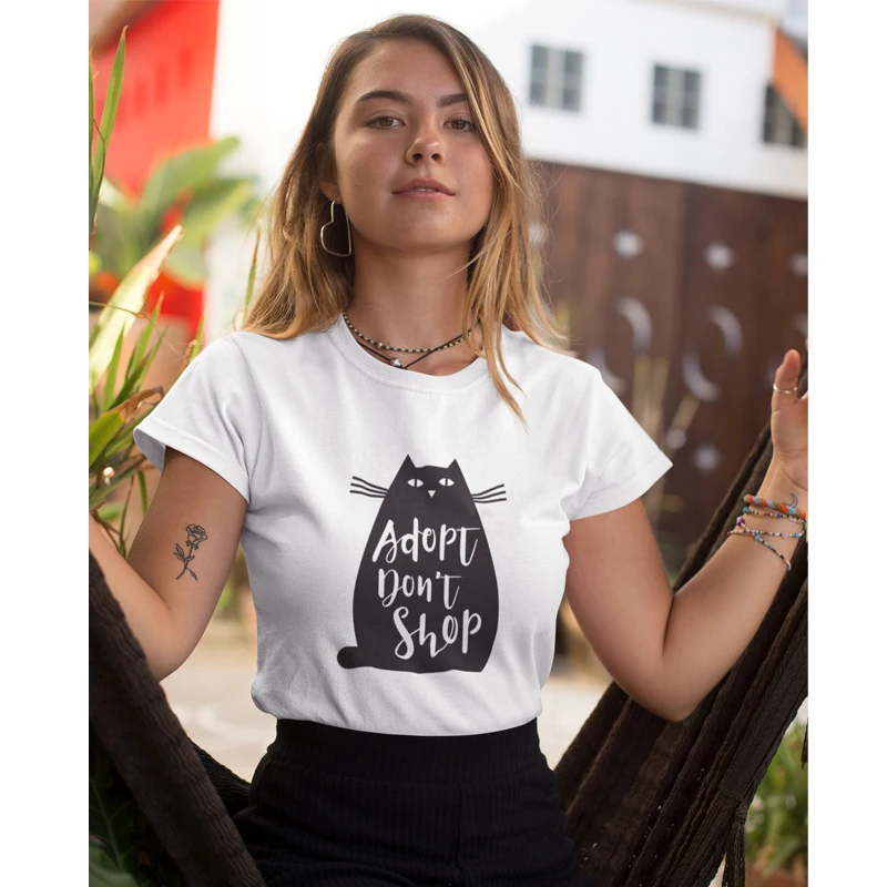 

Adopt Don't Shop 100%Cotton T-shirt Funny Unisex Rescue Animals Tshirt Cute Women Short Sleeve Graphic Cat Mom Gift Tees Tops