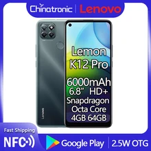 New Lenovo K12 Pro Lemon K12 Pro 4G 64G LTE 6.8"HD+ Mobile Phone Snapdragon Octa-core Android 10 64MP Fingerprint 6000mAh NFC
