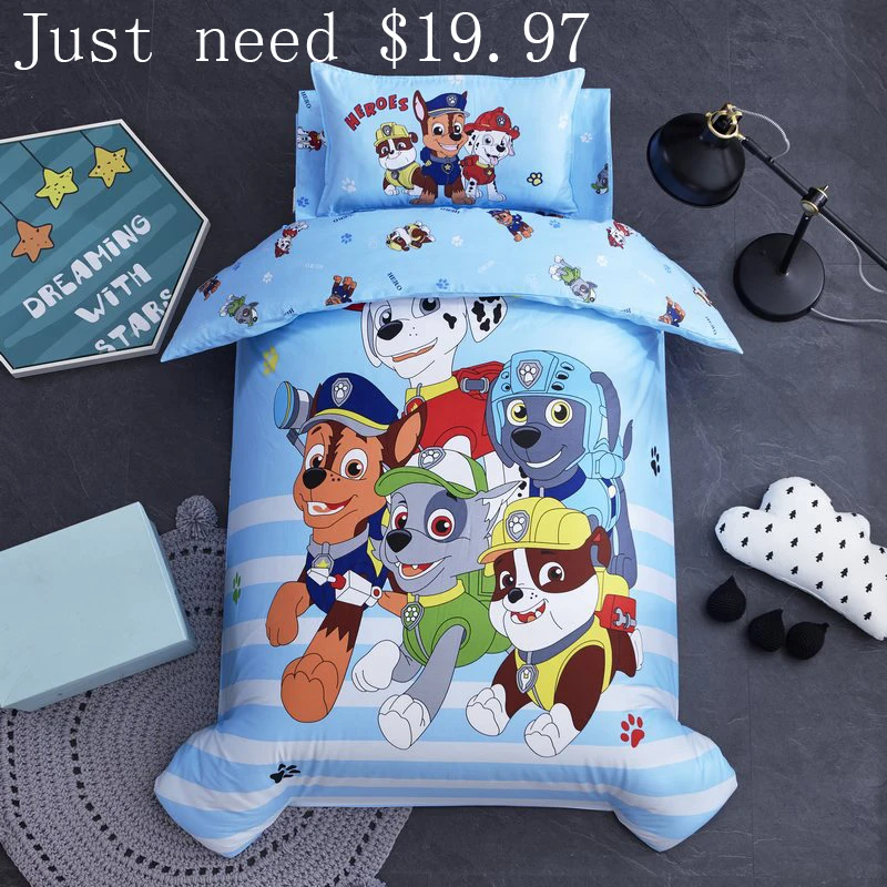 

3Pcs/Set Paw Patrol Cartoon Animated 100%Cotton Comfortable Children's Bed Bedding Set Quilt Pillowcase Sheets