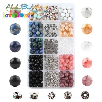 

Jewelry Making Kits Storage Box Set Natural Stone Beads Agates Crystal Elastic String Bulk Stone Beads for DIY Handmade Jewlery