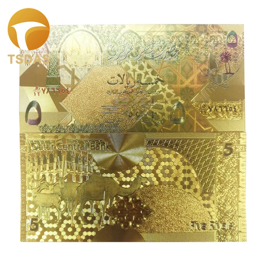 

Qatar 5 Riyals Colorful Commemorative Gold Banknote 1pc Fake Money Bills Drop Shipping