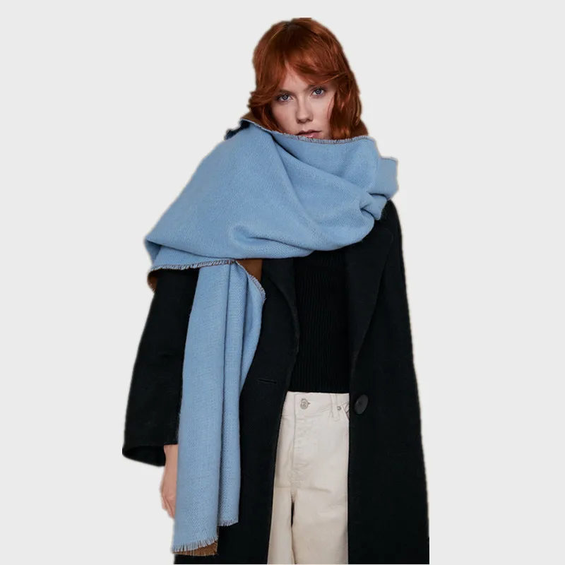 

POBING Winter Soft Cashmere Scarf Women Double Solid Scarves Long Shawl Wraps Thicken Warm Unisex Basic Blanket Pashmina