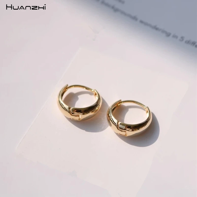 Серьги кольца HUANZHI 2019 для женщин и девушек с простым дизайном золотым