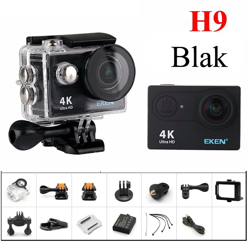 Eken H9R/H9 Экшн-камера 4K 25fps WiFi 2,0 дюймов 170D Водонепроницаемый подводный шлем спортивный набор камер - Цвет: H9 Black