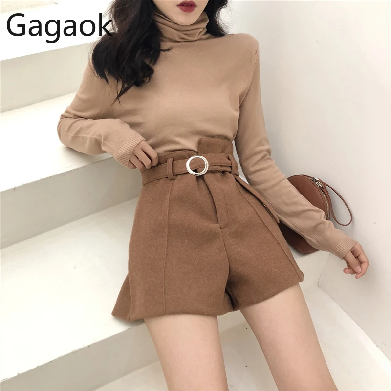Gagaok, женские офисные шорты, весна-осень, новые, одноцветные, с поясом, высокие, свободные, повседневные, Ретро стиль, дикие, неровные, женские, модные, Короткие