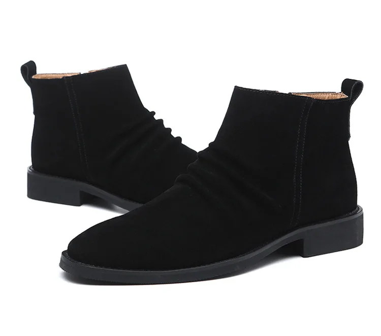Men's pointy scalp boots zipper retro British trend men's boots high top casual leather shoes Chelsea real leather boots