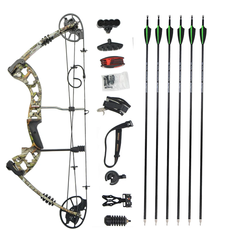 - 1Set Junxing M125 Archery Compound Bow Camo 3070lbs Adjustable Draw Weight With 6Arrows for Crossbow Shooting Hunting